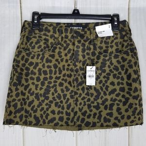 Express Olive Green and Black Leopard Print Mini Skirt